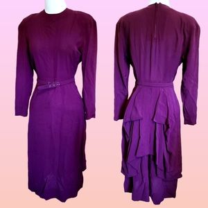 Purple plum vintage dress with bustle